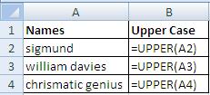 MS Excel  Convert text to upper case-2