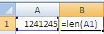 MS Excel cell length and len function-1