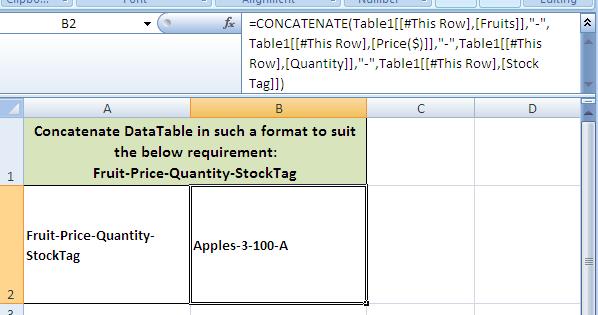 MS Excel 2010 Concatenate