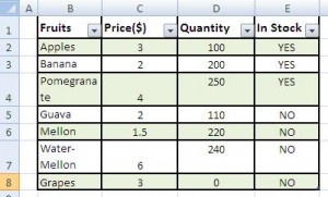 MS excel count number cells